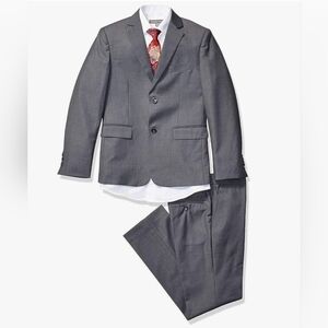 Geoffrey Beene Boy's Modern Fit 5-Piece (Jacket Vest Trousers Gray Suit Set)
